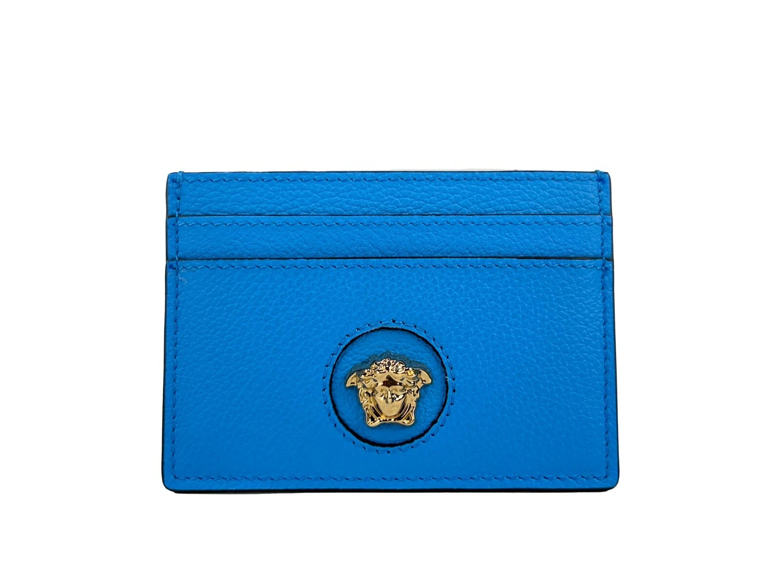 Versace Mini Medusa Blue Grainy Leather Slim Card Case Wallet